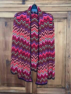 CHAUS MULTI COLORED ZIGZAG PRINT LIGHTWEIGHT CARDIGAN Sz. L